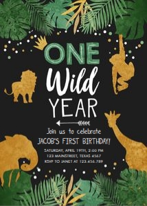 Birthday Invitation One Wild Year Boy Dark design preview