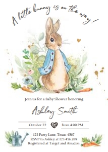 Invitation Baby Shower Peter Rabbit Blue V2 design preview