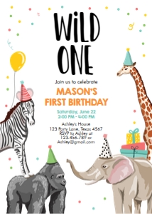 Birthday Invitation Party Animals Wild One design preview