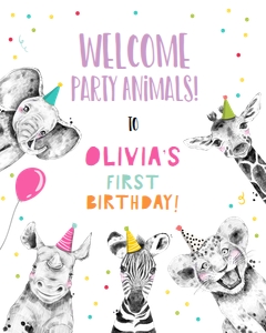 Welcome Sign Party Animals Black and White Girl Vertical No Leaves design preview