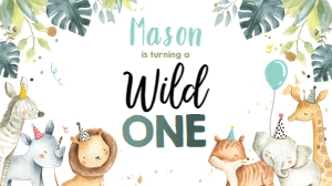 Gift Box Label Watercolor Safari Animals Wild One Boy design preview