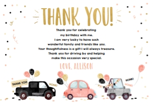 Thank You Card Drive By Coral Balloons Horizontal design preview