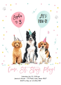 Birthday Invitation Pawty Dogs Vertical V2 design preview