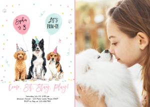 Birthday Invitation Pawty Dogs Vertical V2 - Photo design preview