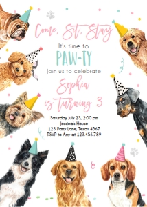 Birthday Invitation Pawty Dogs Vertical V3 design preview