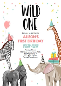 Birthday Invitation Party Animals Wild One Girl design preview