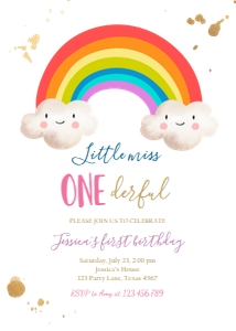 Birthday Invitation Little Miss Onederful Rainbow design preview