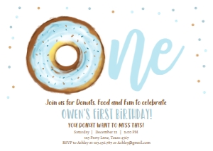 Birthday Invitation Donut Watercolor One Boy design preview