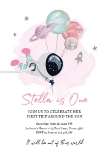 Invitation Space Planets Balloons Girl White design preview