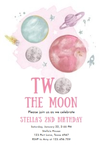 Invitation Space Planets Girl Two The Moon White Silver 0357 design preview