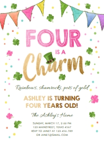 Birthday Invitation Rainbow White Girl Four is a Charm design preview