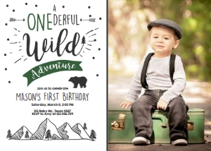Birthday Invitation Onederful Wild Adventure Green - Photo design preview