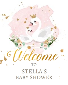 Welcome Sign Baby Shower Swan White design preview