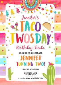 Birthday Invitation Taco Twosday Fiesta Colors White design preview