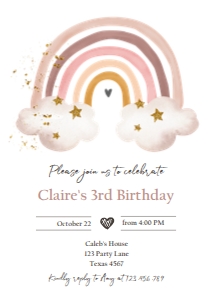 Invitation Birthday Rainbow Watercolor Boho design preview