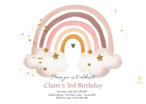 Invitation Birthday Rainbow Watercolor Boho Horizontal design preview