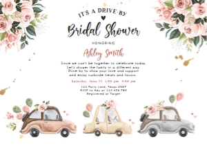 Bridal Shower Invitation Drive By Floral Cars Neutral Horizontal design preview