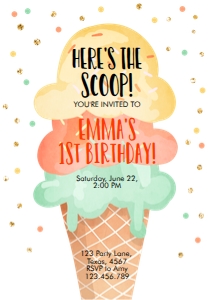 Birthday Invitation Ice Cream White Yellow Orange Mint design preview