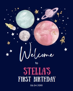Welcome Sign Birthday Space Planets White Girl Dark design preview