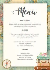 Menu Card Travel Adventure Suitcases 5x7 design preview