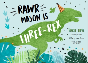 Birthday Invitation Dinosaur Three-Rex Blue Green design preview