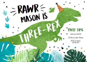 Birthday Invitation Dinosaur Three-Rex White Green design preview