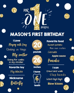 Birthday Milestone Poster Mr Onederful Navy Blue Gold design preview