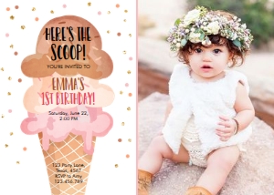 Birthday Invitation Ice Cream White Boho - Photo design preview