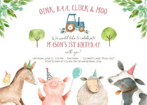 Birthday Invitation Farm Animals v2 Boy design preview