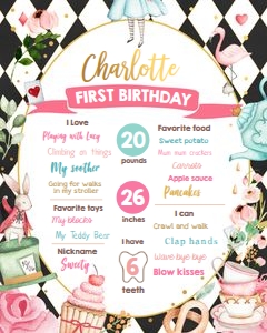 Birthday Milestone Sign Alice in Onederland Black design preview