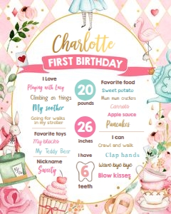 Birthday Milestone Sign Alice in Onederland Pink V2 design preview