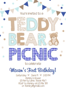 Birthday Invitation Teddy Bear Picnic Navy Blue design preview