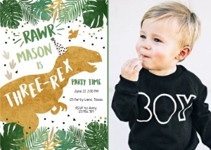 Birthday Invitation Dinosaur T-Rex Three-Rex Vertical Photo design preview