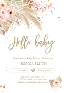 Baby Shower Invitation Hello Baby Pampas Grass design preview