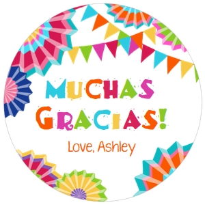 Favor Tag Fiesta Banners White Round: Favor Tag Fiesta Banners White