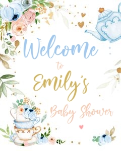 Welcome Sign Baby Shower White V3 Blue design preview