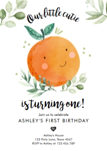 Birthday Invitation Little Cutie White Leaves design preview