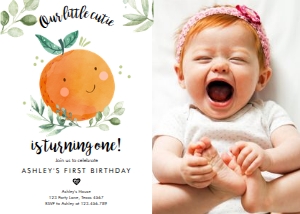 Birthday Invitation Little Cutie White Leaves Photo design preview