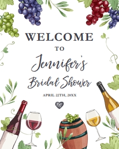Welcome Sign Wine Bridal Shower v3 white design preview