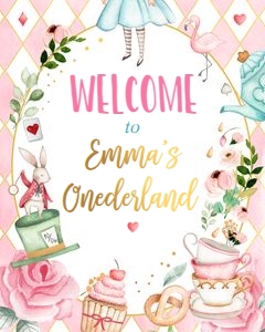 Welcome Sign Alice in Onederland Pink design preview