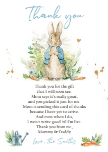 Thank You Card Baby Shower Peter Rabbit Blue design preview