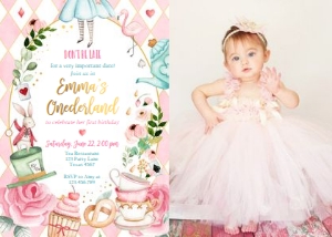 Invitation Alice In Onederland Pink - With Photo design preview