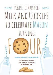 Birthday Invitation Milk and Cookies Creme Four Blue design preview