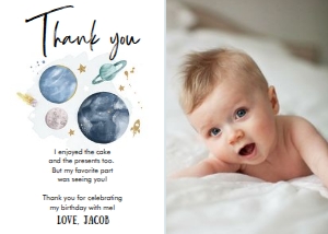 Thank You Card Space Boy White Photo design preview
