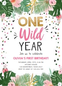 Birthday Invitation Tropical Safari One Wild Year Girl design preview