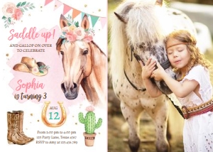 Birthday Invitation Horse Cowgirl - Photo design preview