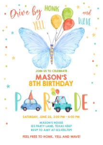 Birthday Invitation Drive By Butterfly Blue design preview