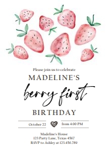 Birthday Invitation Strawberry Watercolor design preview