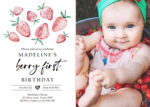 Birthday Invitation Strawberry Watercolor - Photo design preview