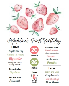 Milestone Sign Strawberry Watercolor design preview